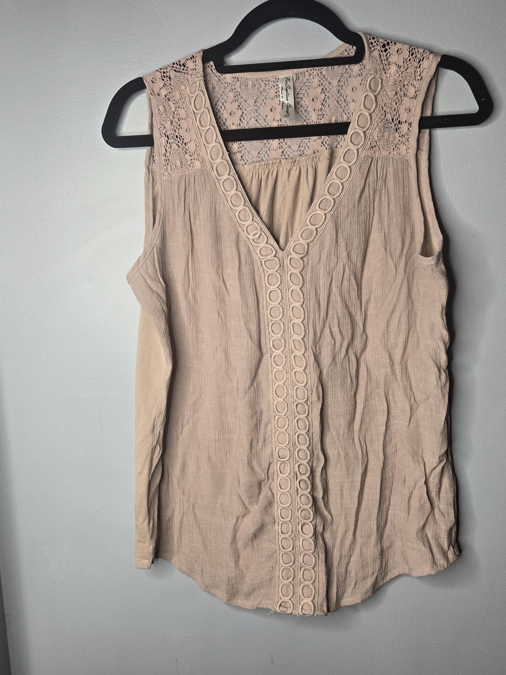 Per Seption Concept Women’s XL Taupe Lace Crochet V-Neck Sleeveless Boho Top